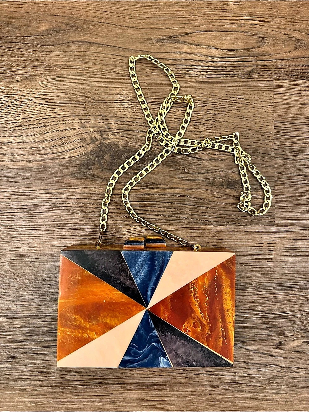 Royal Oak Geometric Acrylic Clutch in Orange & Blue